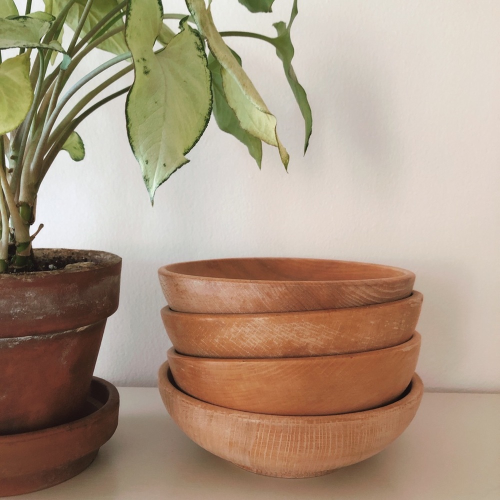 set of 4 natural wood bowls